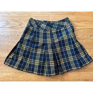 Vintage Y2K Womens Pleated Mini Skirt Yellow Black Punk Goth Skater Schoolgirl S